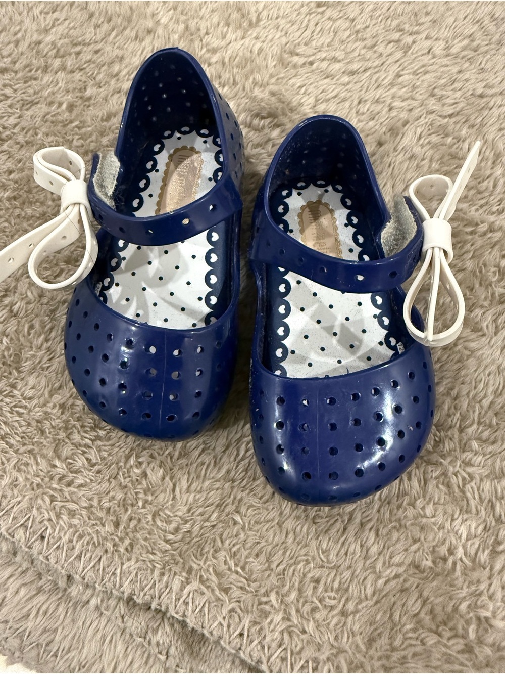 Mini Melissa Navy Mary Jane Shoes with White Bows